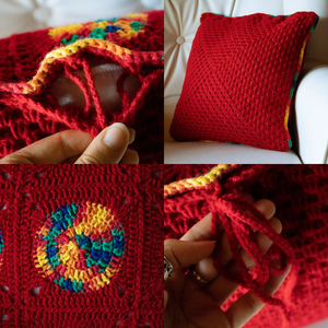 Fata de perna crosetata cu doua fete de 40x40cm.Una dintre fete este din granny squares, iar cealalta monocroma. - accesorii locuință - textile de casă - perne decorative, perne - Artynos.ro