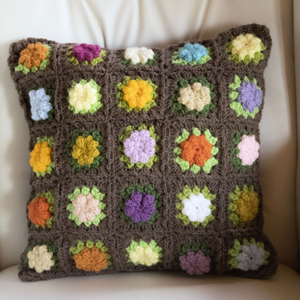 Fata de perna crosetata cu doua fete de 40x40cm.Una dintre fete este din granny squares, iar cealalta simpla., Accesorii locuință, Textile de casă, Perne decorative, perne, Croșetat, ARTYNOS