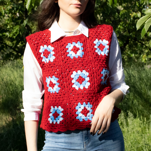 S - Vesta crosetata din fir acrilic certificat oeko tex din granny squares, Îmbrăcăminte și modă, Haine damă, Tricou și top de damă, Împletitură, Croșetat, ARTYNOS