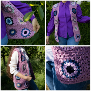 M - Vesta deschisa crosetata din fir acrilic realizata din granny squares - îmbrăcăminte și modă - haine damă - tricou și top de damă - Artynos.ro