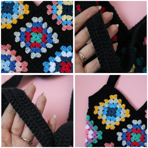 Geanta Crosetata. Geantă tip tote bag cu granny squares in dungi creată din fir acrilic. - geantă și husă - geantă pentru cumpărături - geantă shopper, geantă tote, geantă textilă - Artynos.ro