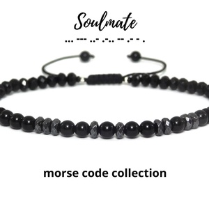 Soulmate - Bratara barbati sau unisex - cod morse din onix si hematit  - Artynos.ro