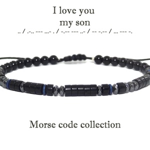 Bratara cod morse barbati/unisex cu mesaj in cod morse din onix si hematit. Bratari personalizate - Artynos.ro