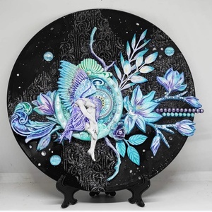 Time to Dream - decorațiune mixed media pe disc de vinil, Accesorii locuință, Accesorii pentru decorat casa, Decorațiuni de masă și decorațiuni pentru rafturi , Decorațiuni de masă, Altele, ARTYNOS