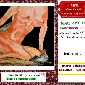 Nud șezând -Tablou 28 % Discount - arte vizuale și accesorii  - picturi - pictură în ulei - Artynos.ro