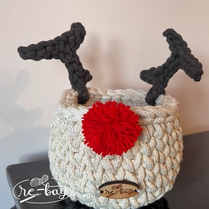 Coșuleț depozitare de crăciun în formă de Rudolf, Accesorii de Crăciun, Decorațiuni de Crăciun de casă, Decorațiuni pentru casă de Crăciun, Croșetat, ARTYNOS