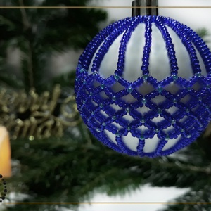 Globuleț Crăciun decorat cu mărgele - argintiu cu plasă albastră - accesorii de crăciun - decorațiuni de crăciun de casă - decorațiuni pentru pomul de crăciun - Artynos.ro