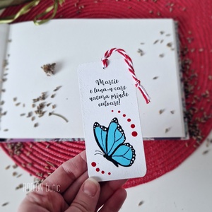 Minisemn de carte fluturas martisor pictat manual cu mesaj handmade - bijuterii - mărțișor - Artynos.ro