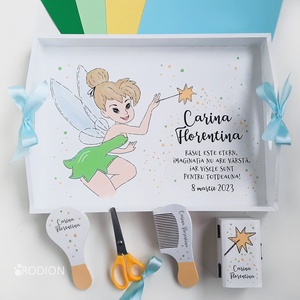 Set prima aniversare Tinkerbell tava mot personalizata pictata manual, Jucării și echipamente pentru copii, Saci și seturi pentru copii, Seturi pentru copii, Obiecte pictate, Pictură, ARTYNOS