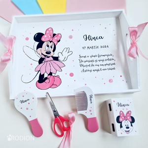 Set prima aniversare fetita Minnie  tava mot personalizata pictata manual, Jucării și echipamente pentru copii, Saci și seturi pentru copii, Seturi pentru copii, Obiecte pictate, Pictură, ARTYNOS