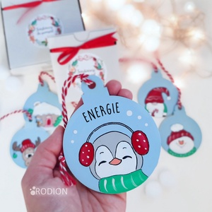 Glob Craciun pictat manual personalizat cu mesaj Pinguin, Accesorii de Crăciun, Decorațiuni de Crăciun de casă, Decorațiuni pentru pomul de Crăciun, Obiecte pictate, Pictură, ARTYNOS