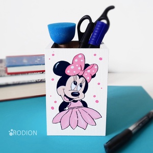 Suport de pixuri Minnie Mouse pictat manual personalizat cu nume, Casă & Stil de viață, Papetărie de hârtie, Pix și creion de cadou, Obiecte pictate, Pictură, ARTYNOS