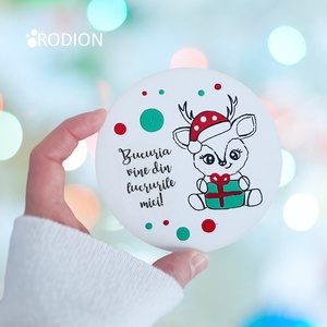 Glob pom Craciun Ren pictat manual personalizat cu mesaj, Accesorii de Crăciun, Decorațiuni de Crăciun de casă, Decorațiuni pentru pomul de Crăciun, Obiecte pictate, Pictură, ARTYNOS