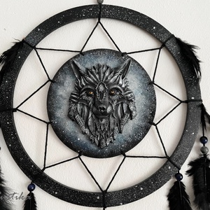 Prinzător de vise cu cap de lup, prinzător de vise negru gotic, decor cap de lup, dreamcatcher cu cristale - casă & stil de viață - accesorii pentru decorat casa - decorațiuni de pereți, decorațiuni suspendate - capcană de vise - Artynos.ro