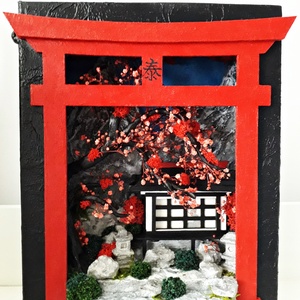 Dioramă gradină japoneză, Poarta japoneză- Torii Gate, Casa ceremonia ceaiului, Accesorii locuință, Accesorii pentru decorat casa, Decorațiuni de masă și decorațiuni pentru rafturi , Sculptură de carte, carte pliată, , ARTYNOS