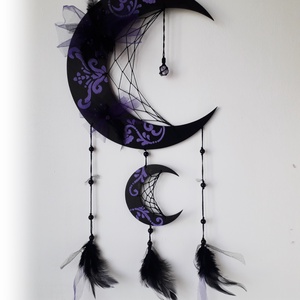 Prinzător de vise semilună, Dream Catcher cu ametist, Decor de perete negru/mov - casă & stil de viață - accesorii pentru decorat casa - decorațiuni de pereți, decorațiuni suspendate - capcană de vise - Artynos.ro