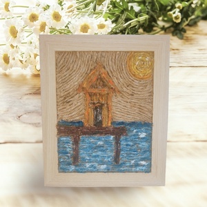 Tablou decorat cu sfoara din iută- The House on the Beach - casă & stil de viață - accesorii pentru decorat casa - picturi murale - tablouri/picturi pe pânză - Artynos.ro