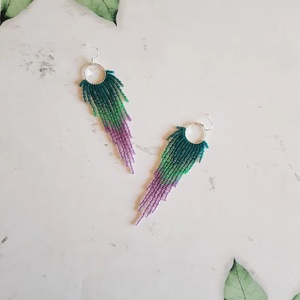 Cercei boho fringe in nuante de verde si mov - bijuterii - cercei - cercei cu franjuri - Artynos.ro