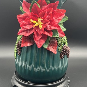 Vaza ceramica cu floare Poinsettia 3d din lut polimeric, Accesorii de Crăciun, Decorațiuni de Crăciun de casă, Decorațiuni pentru casă de Crăciun, Ceramică, Lucrare cu argilă, ARTYNOS