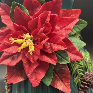 Vaza ceramica cu floare Poinsettia 3d din lut polimeric - accesorii de crăciun - decorațiuni de crăciun de casă - decorațiuni pentru casă de crăciun - Artynos.ro