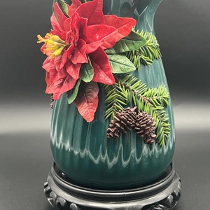 Vaza ceramica cu floare Poinsettia 3d din lut polimeric - accesorii de crăciun - decorațiuni de crăciun de casă - decorațiuni pentru casă de crăciun - Artynos.ro